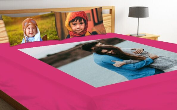 Buy Magenta 2 Cover Photo Print Double Cover | Customized Own Design Queen Size | Cotton Elastic Fitted Bedsheet For Gift