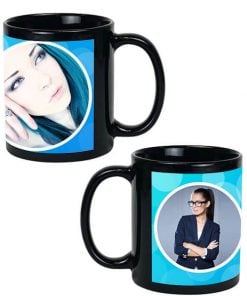 Blue Circles Design Custom Black Ceramic Mug