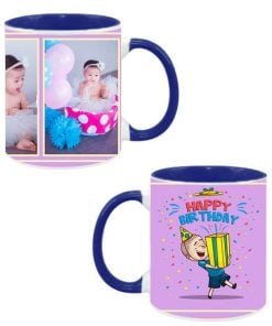 Buy Customized Dual Tone | Cute Happy Birthday Gift Box Design | Dark Blue Ceramic Coffee Mug