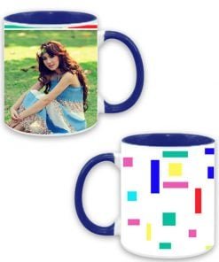 Buy Customized Dual Tone | Personal Photo Dark Blue Ceramic Mug | Cute Colorful Lines Design Printed Coffee Mug