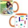3 Pic Collage and Hearts Design Custom Orange Ceramic Mug