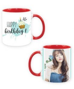 Buy Happy Birthday Design Custom Red | Dual Tone Printed Both Side | Ceramic Coffee Mug For Gift