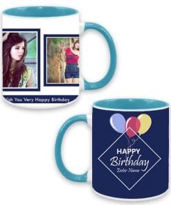 Buy Happy Birthday Design Custom Sky Blue | Dual Tone Printed Both Side | Ceramic Coffee Mug For Gift