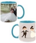 Buy Married Couple Design Custom Sky Blue | Dual Tone Printed Both Side | Ceramic Coffee Mug For Gift