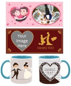 Buy Wedding Design Custom Sky Blue | Dual Tone Printed Both Side | Ceramic Coffee Mug For Gift