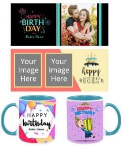 Buy Birthday Design Custom Sky Blue | Dual Tone Printed Both Side | Ceramic Coffee Mug For Gift