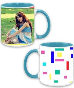 Buy Colorful Lines Design Custom Sky Blue | Dual Tone Printed Both Side | Ceramic Coffee Mug For Gift