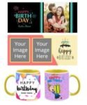 Buy Birthday Design Both Side Printed | Custom Dual Tone Yellow | Ceramic Coffee Mug