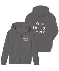 Buy Dark Grey Customized Jackets | Design Your Own High Neck Full Sleeve | Black Zipper Hoodie For Men And Women