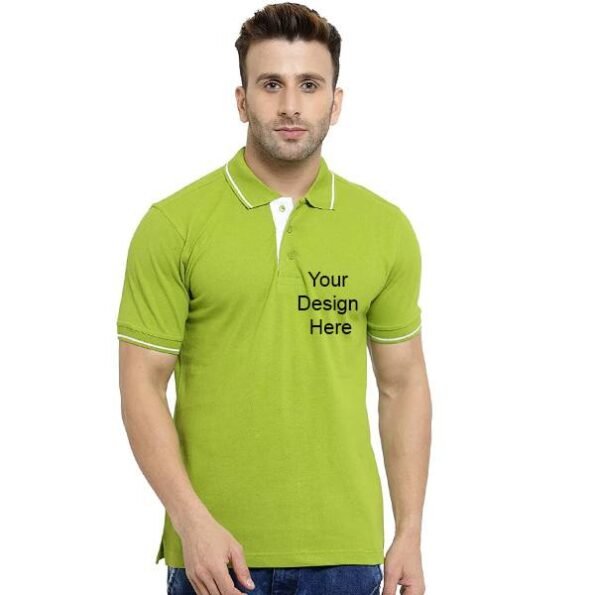 Buy Apple Green Customized Polo T-Shirts | Men’s Collar Neck Half Sleeve | Logo Printed Cotton Shirt