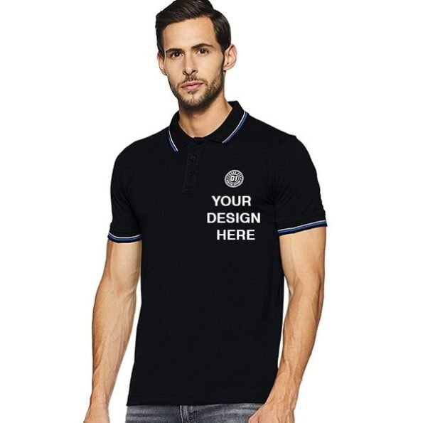 Buy Black Customized Polo T-Shirts | Men’s Collar Neck Short Sleeve | Logo Printed Cotton Shirt