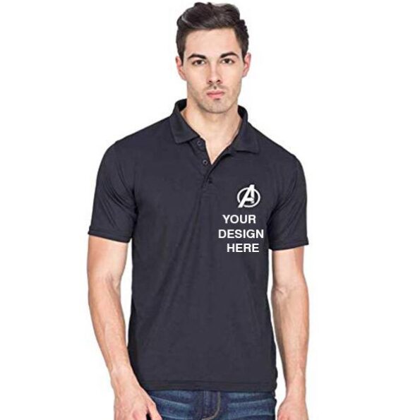 Buy Black Collar Neck Polo T-Shirt | Short Sleeve Logo Printed | Regular Fit Cotton Shirt