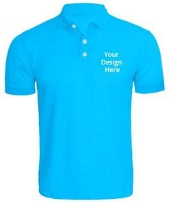 Buy Sky Blue Customized Polo T-Shirts | Men’s Collar Neck Half Sleeve | Logo Printed Cotton Shirt
