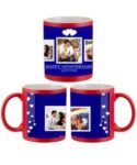 Buy Custom Printed Both Side | 3 Pic Collage and Hearts Design Red Magic Mug | Ceramic Coffee Mug For Gift
