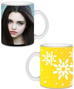 Buy Yellow Flowers Design Transparent Frosted | Custom Printed Both Side | Ceramic Coffee Mug For Gift