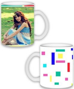 Buy Colorful Lines Design Transparent Frosted | Custom Printed Both Side | Ceramic Coffee Mug For Gift