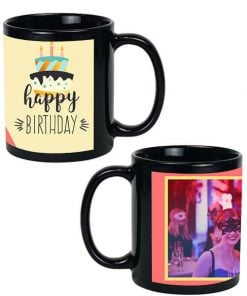 Birthday Cake Design Custom Black Ceramic Mug