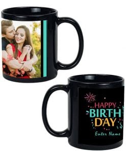 Firecrackers and Birthday Design Custom Black Ceramic Mug