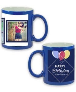 Happy Birthday Design Blue Magic Mug
