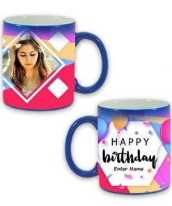 Buy Custom Printed Both Side | Happy Birthday Hexagon Design Blue Magic Mug | Ceramic Coffee Mug For Gift