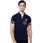 Buy Blue Customized | Half Sleeve Plain Logo Printed | Men Stylist Stripe Polo T-Shirt