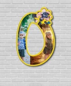 Buy O Alphabet Letters Photo Wall Wooden Frame | Customized Own Engraved Design | Hanging Wood Letter For Gift