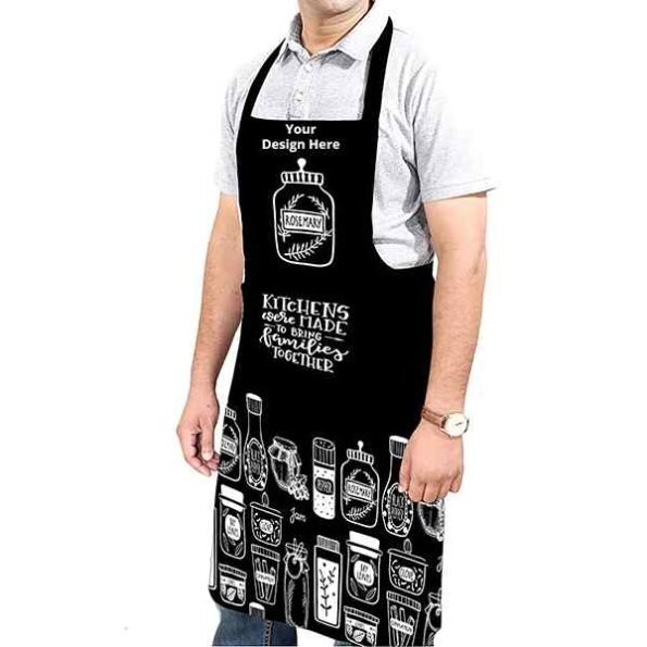 Buy Printed Black Unisex Pocket Chef Apron | Own Design Adjustable Neck Strap | Perfect for Cooking BBQ Baking