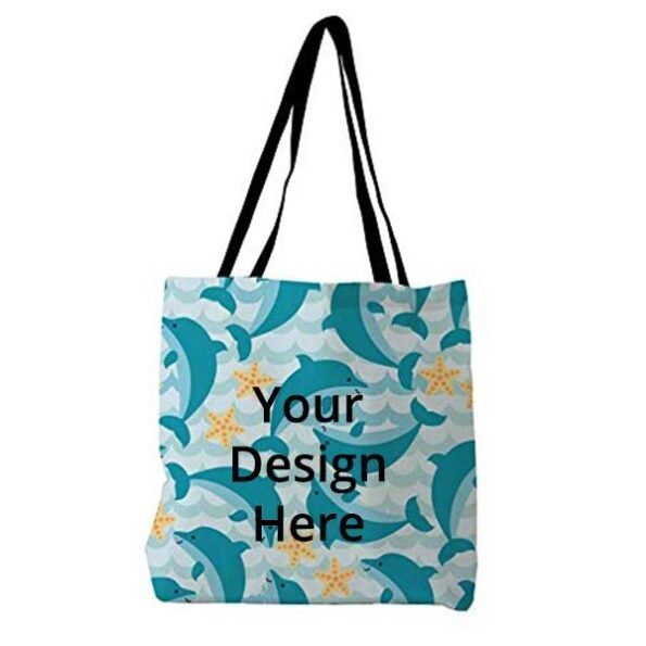 Buy Aqua Blue Custom Canvas Tote Bag | Own/Business Design Stylish Women | Shoulder Bag W Top Zip