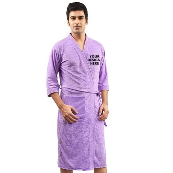 Buy Light Purple Men Fuzzy Robe Unisex Bathrobe | Full Sleeve Customized Cotton | Hooded Set For Hotel Spa