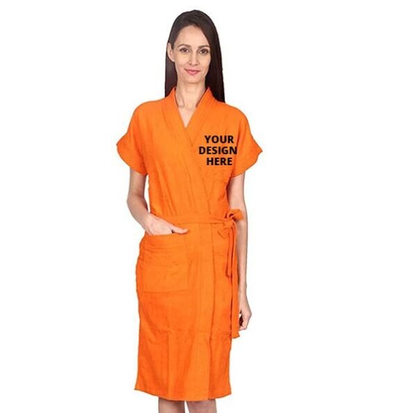 Buy Orange Long Fuzzy Robe Unisex Bathrobe | Half Sleeve Customized Cotton | Hooded Set For Hotel Spa