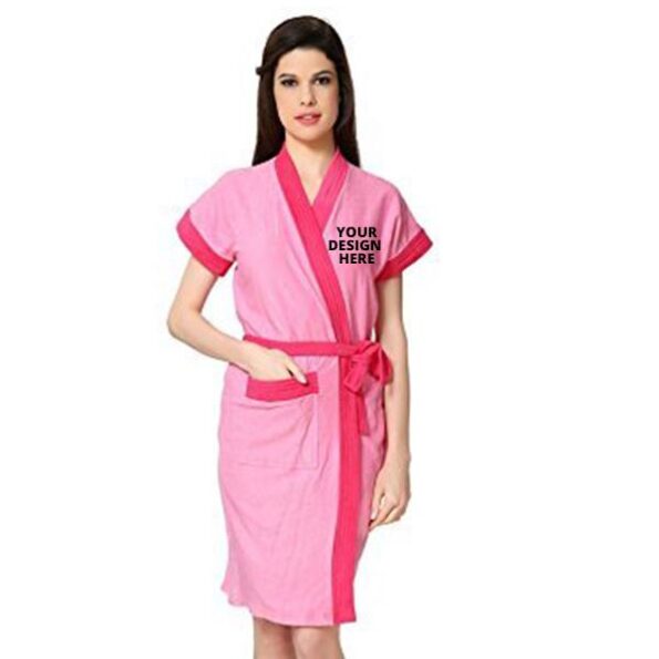 Buy Pink Collection Long Fuzzy Robe Bathrobe | Half Sleeve Customized Cotton | Hooded Set For Hotel Spa