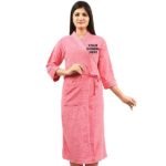 Buy Slim Pink Long Fuzzy Robe Unisex Bathrobe | Half Sleeve Customized Cotton | Hooded Set For Hotel Spa