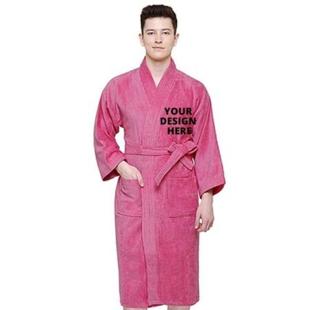 Printed Pink Long Fuzzy Robe Men Bathrobe