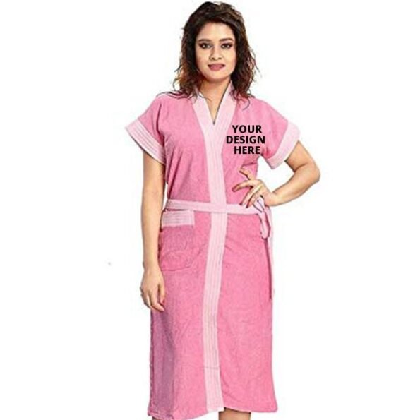 Buy Pink Terry Cotton Fuzzy Robe Unisex Bathrobe | Half Sleeve Customized Long | Hooded Set For Hotel Spa