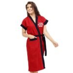 Buy Red Black Long Fuzzy Robe Unisex Bathrobe | Half Sleeve Customized Cotton | Hooded Set For Hotel Spa