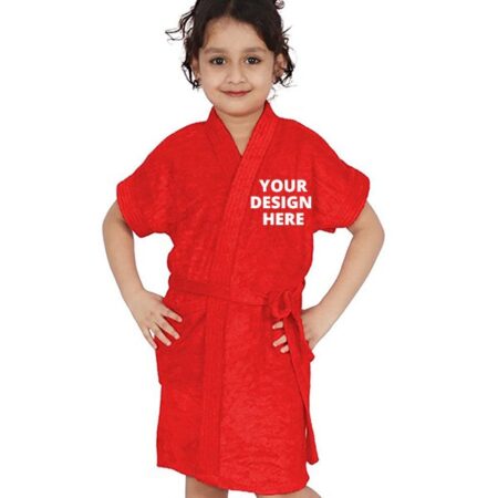 Red Long Fuzzy Kids Robe Unisex Bath Gown