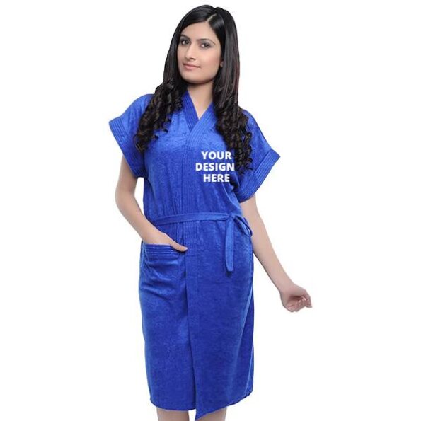 Buy Royal Blue Long Fuzzy Unisex Bathrobe | Half Sleeve Customized Cotton | Hooded Set For Hotel Spa