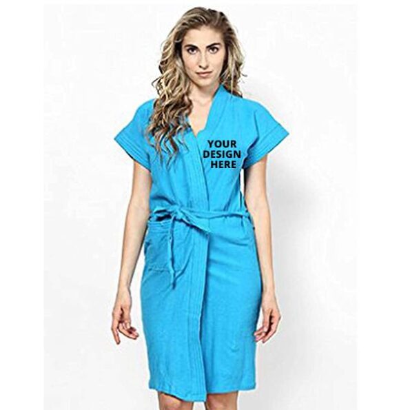 BathBuy Turquoise Blue Long Fuzzy Unisex Bathrobe | Half Sleeve Customized Cotton | Hooded Set For Hotel Sparobes40