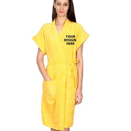 Yellow Long Fuzzy Robe Women Bathrobe