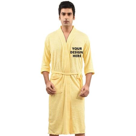 Light Yellow Men Long Fuzzy Robe Bathrobe