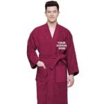 Buy Brick Red Fuzzy Robe Unisex Bathrobe Towel | Half Sleeve Customized Cotton | Hooded Set For Hotel Spa