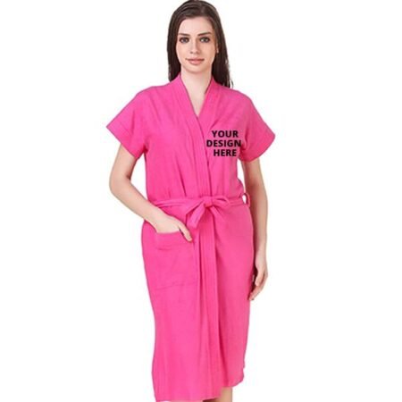 Dark Pink Soft Fabric Fuzzy Women Bathrobe