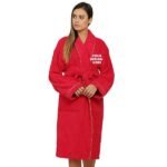 Buy Festive Red Long Fuzzy Robe Unisex Bathrobe | Half Sleeve Customized Cotton | Hooded Set For Hotel Spa