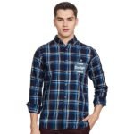 Buy Custom Blue Checkered Shirt For Men | Full Sleeve Collar Neck | Regular Fit Slim Shirt