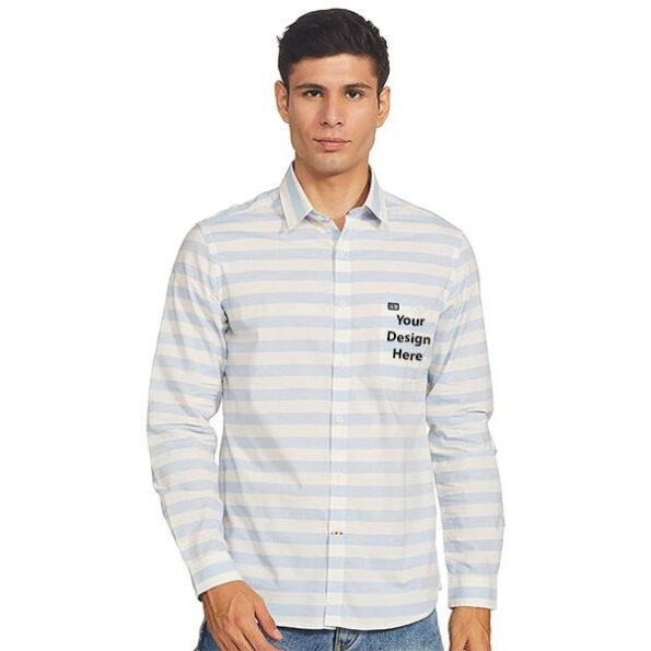 Buy White Striped Branded Fit | Personalised Grey Men’s Causal Slim | Regular Fit Cotton Shirt