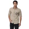 Beige Solid Cotton Slim Fit Shirt