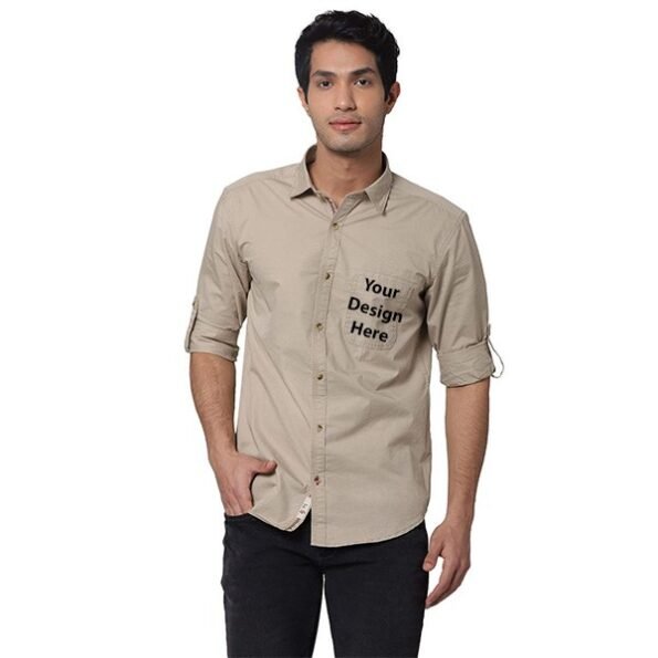 Buy Beige Solid Cotton Slim Fit Shirt | Customized Men’s Full Sleeve | Collar Neck Formal Shirt