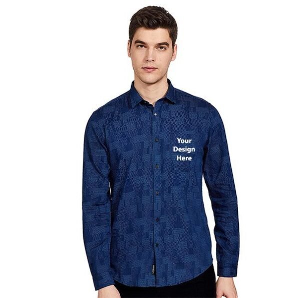 Buy Custom Dark Blue Striped | Men Cutaway Collar Full Sleeves | Formal Slim Fit Shirt