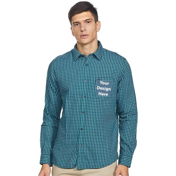 Buy Custom Green Checkered | Men Cutaway Collar Full Sleeves | Formal Slim Fit Shirt