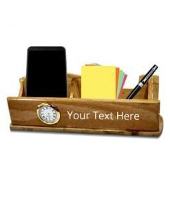 Buy Custom Name Design Wooden Stationary Stand | W Golden Analog Watch | Table Stand For Office / Student Use